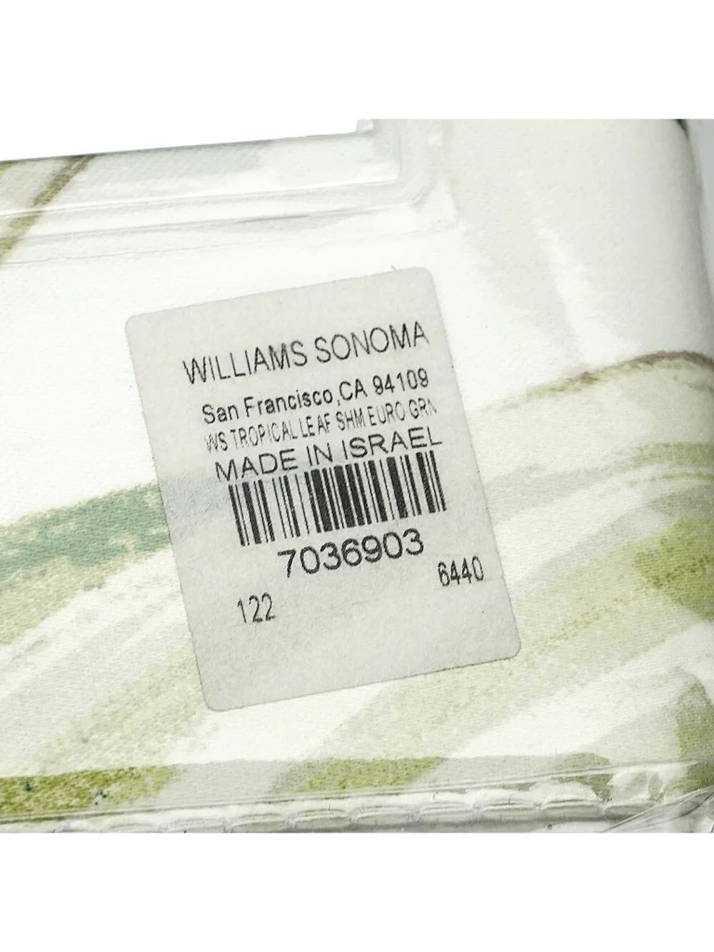 WILLIAMS SONOMA Euro Sham Tropical Leaf 100% Cotton Sateen Pillow Cover NWT